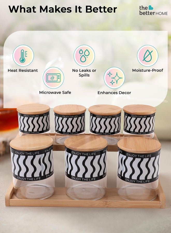 The Better Home مجموعة برطمانات زجاجية من ذا بيتر هوم لتخزين أدوات المطبخ مع غطاء وصينية من الخيزران | عبوة من 7 برطمانات (4 × 350 مل، 3 × 850 مل) | خالية من مادة BPA | برطمان زجاجي لتخزين أدوات المطبخ | مجموعة برطمانات للمطبخ - Image 2